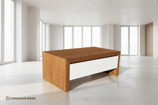 CARTER MADE TO ORDER  2 DRAWER TASSIE OAK COFFEE TABLE IN CLEAR LACQUER - MyChocolateWood