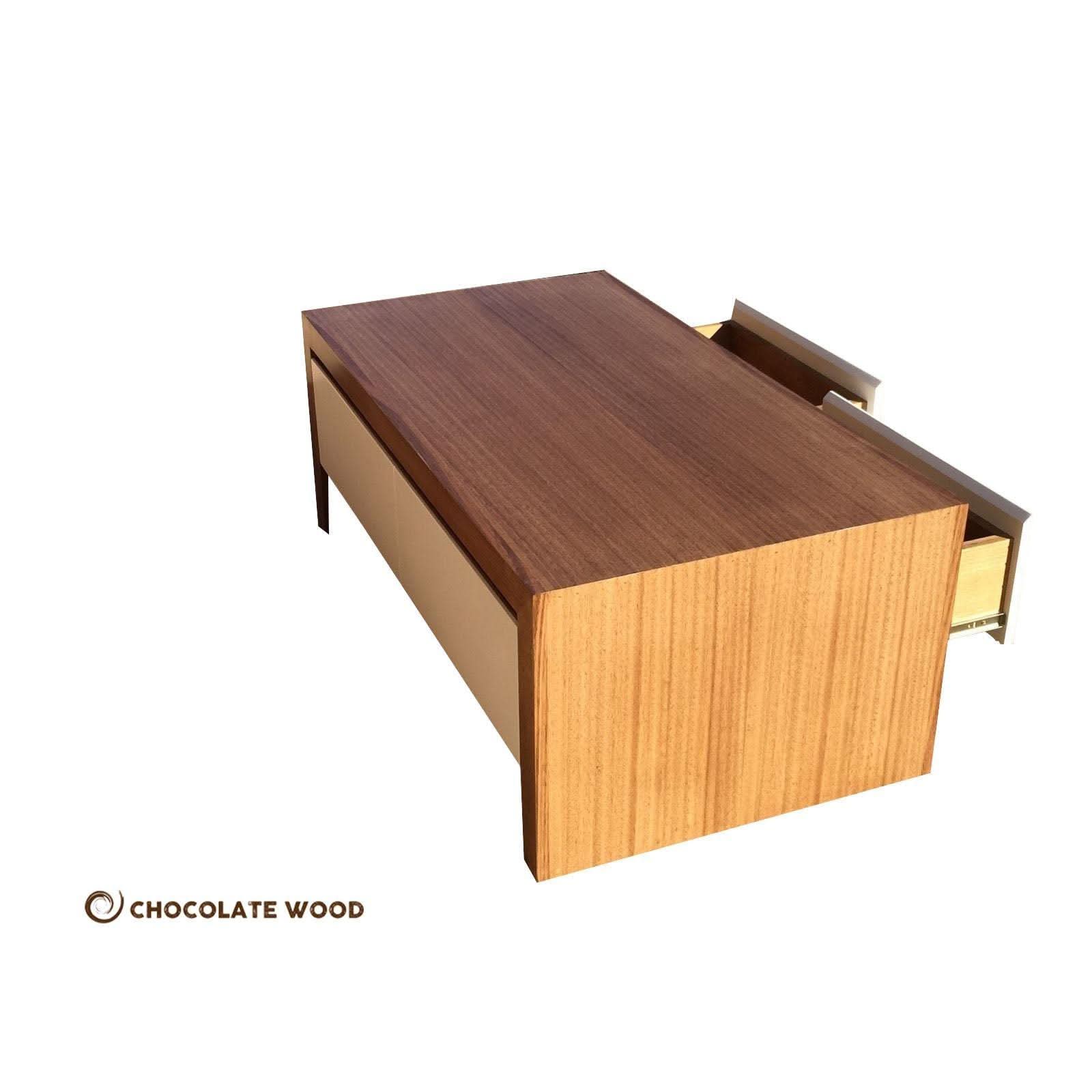 CARTER MADE TO ORDER  2 DRAWER TASSIE OAK COFFEE TABLE IN CLEAR LACQUER - MyChocolateWood