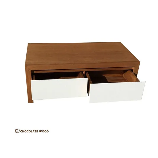 CARTER MADE TO ORDER 2 DRAWER TASSIE OAK COFFEE TABLE IN CLEAR LACQUER - MyChocolateWood