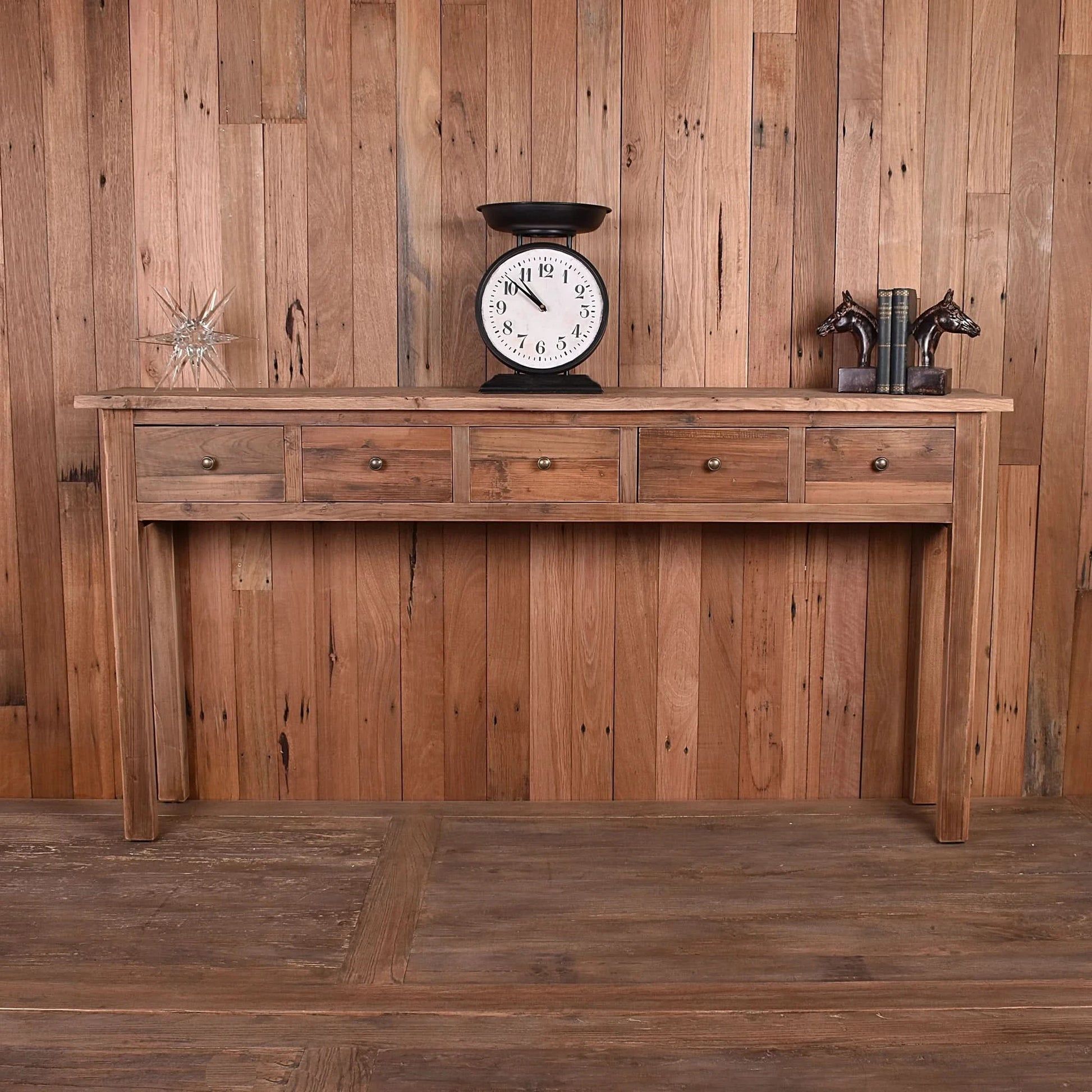 CAVAN HALL TABLE/ CONSOLE CRAFTED FROM RECLAIMED OAK WITH 5 DRAWERS - MyChocolateWood