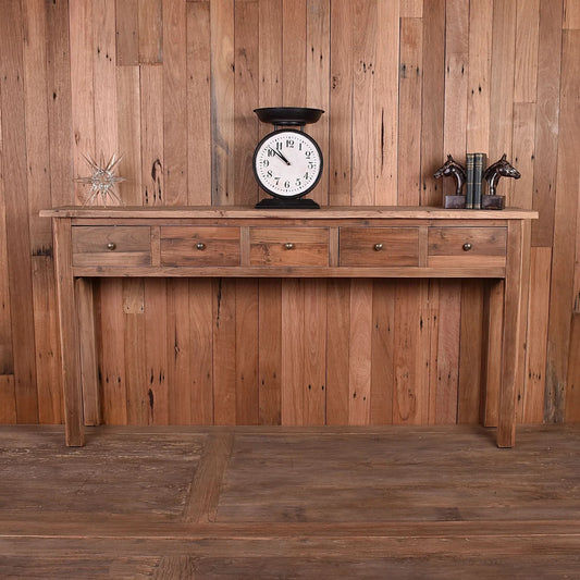 CAVAN HALL TABLE/ CONSOLE CRAFTED FROM RECLAIMED OAK WITH 5 DRAWERS - MyChocolateWood