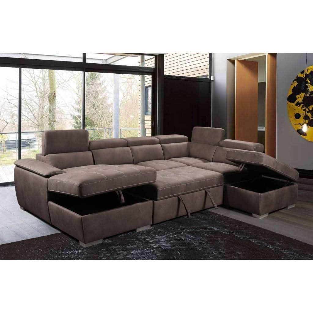 CAVANNA LOUNGE - CORNER LHF CHAISE PULL OUT BED/RHF OTTOMAN MUSHROOM - MyChocolateWood