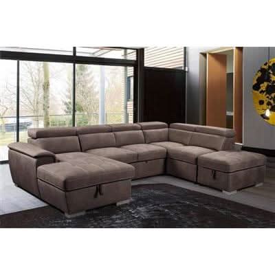 CAVANNA LOUNGE - CORNER LHF CHAISE PULL OUT BED/RHF OTTOMAN MUSHROOM - MyChocolateWood