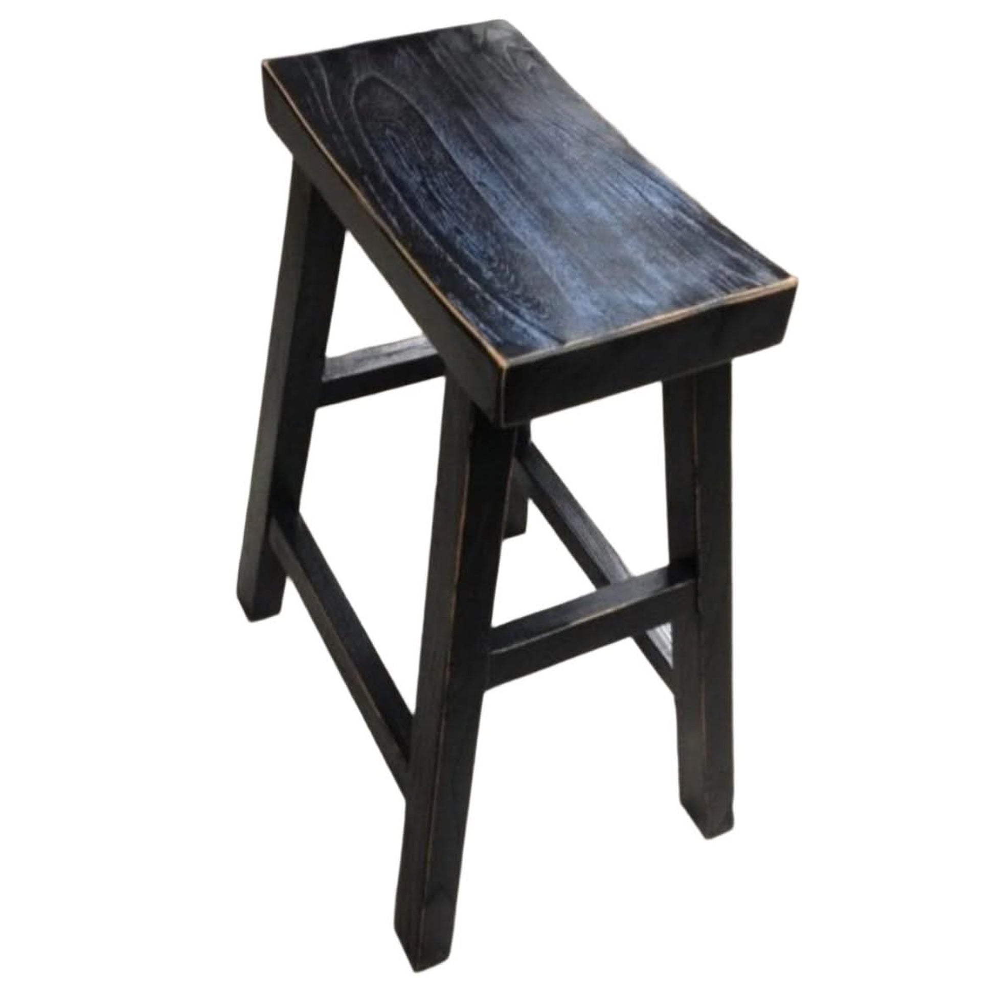 Chaga Recycled Elm Bar Stool in Distressed Black - Chocolate Wood