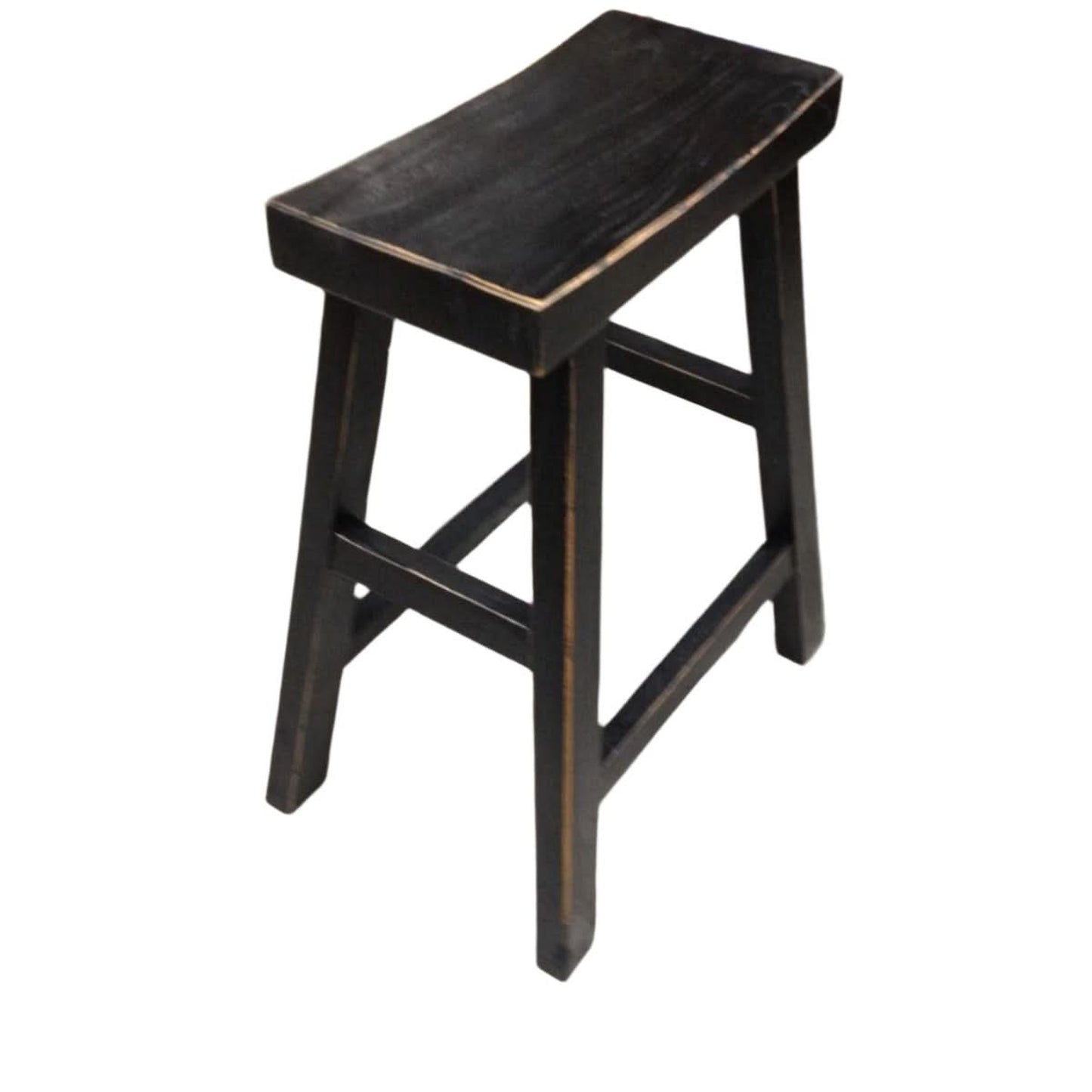 Chaga Recycled Elm Bar Stool in Distressed Black - Chocolate Wood
