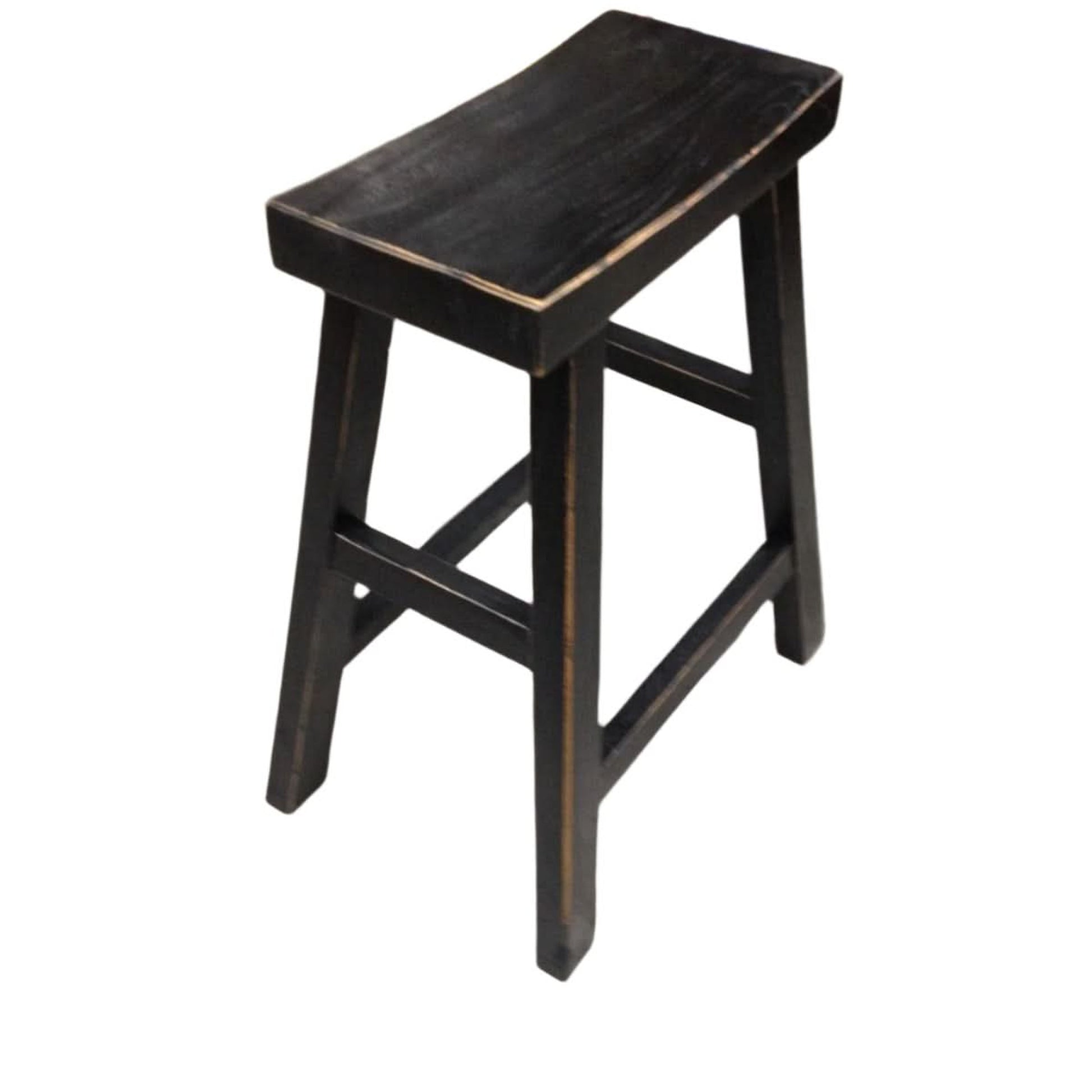 Chaga Recycled Elm Bar Stool in Distressed Black - Chocolate Wood