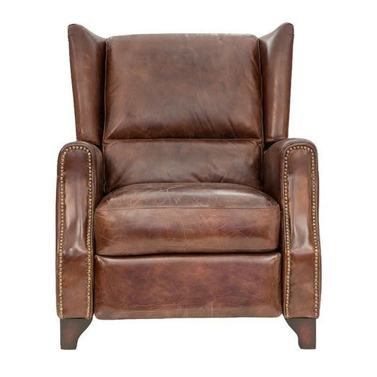 CHAMPIONS AGED LEATHER ARMCHAIR RECLINER IN ORIGINAL AGED LEATHER - MyChocolateWood
