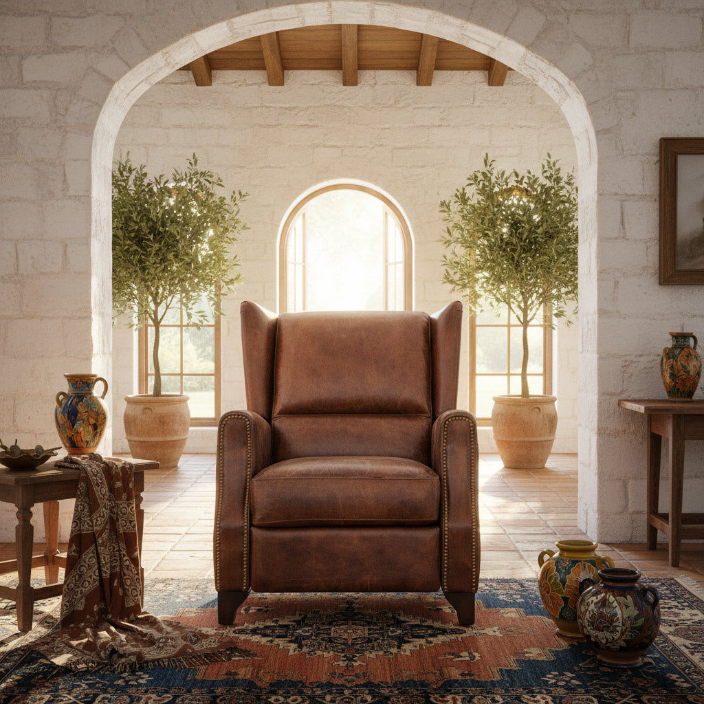 CHAMPIONS AGED LEATHER ARMCHAIR RECLINER IN ORIGINAL AGED LEATHER - MyChocolateWood