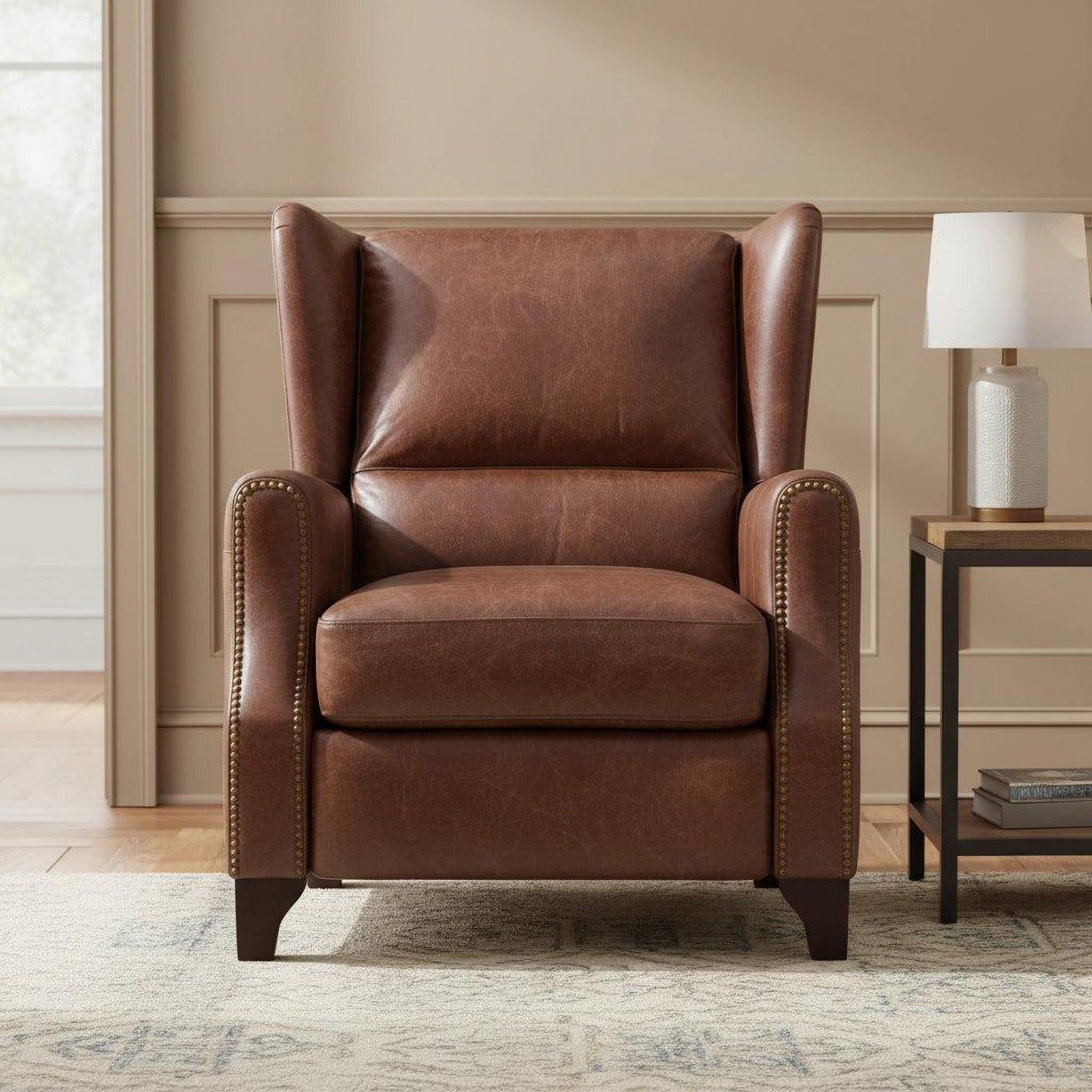 CHAMPIONS AGED LEATHER ARMCHAIR RECLINER IN ORIGINAL AGED LEATHER - MyChocolateWood