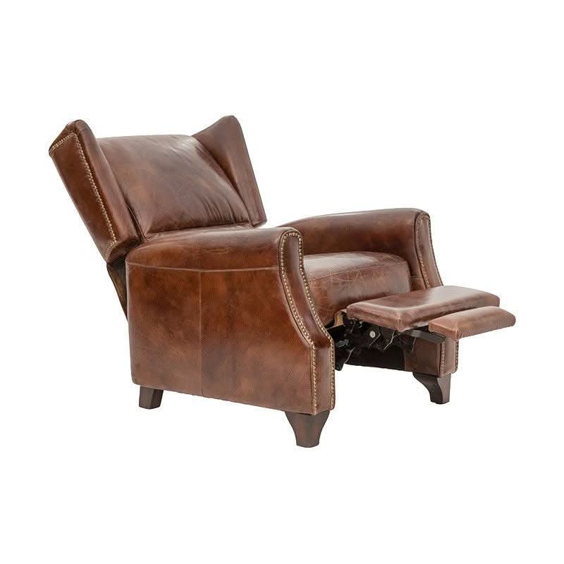 CHAMPIONS AGED LEATHER ARMCHAIR RECLINER IN ORIGINAL AGED LEATHER - MyChocolateWood