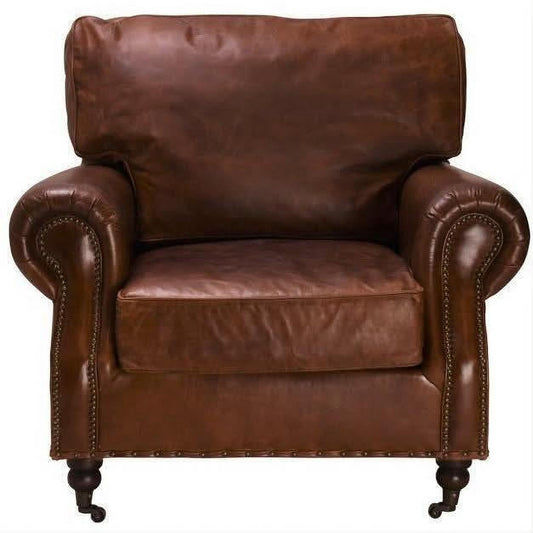 CHARLESTON AGED LEATHER ARMCHAIR IN ORIGINAL AGED LEATHER