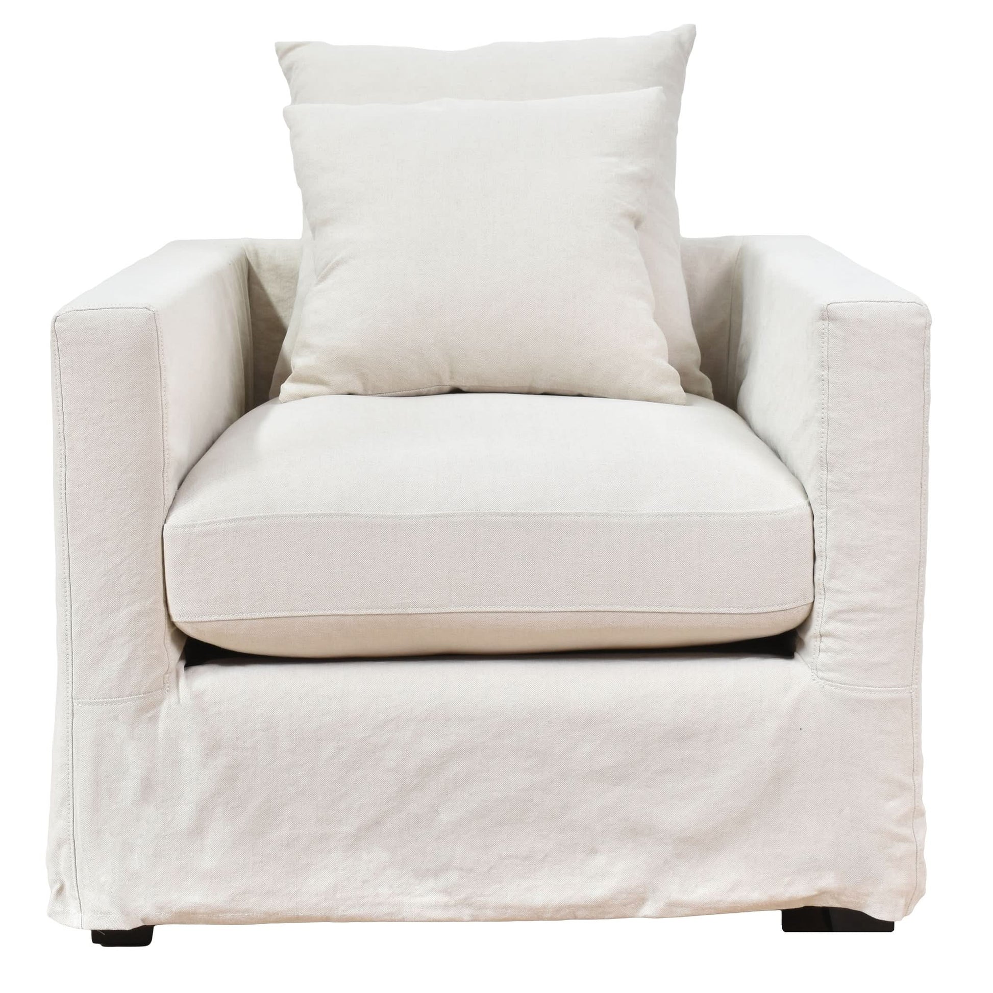Chateau Slipcover Hamptons Style Armchair in Salt & Pepper - Chocolate Wood