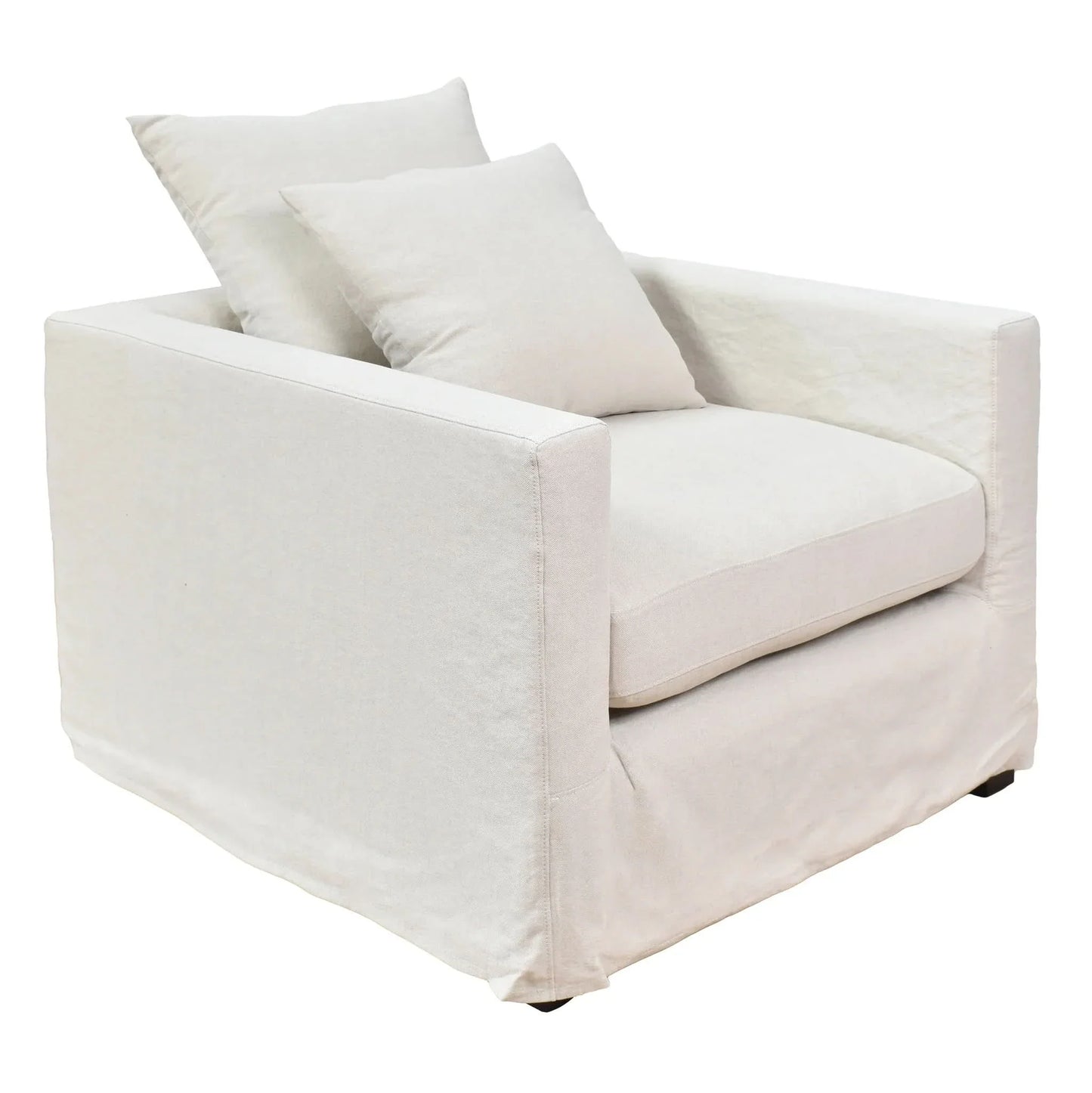 Chateau Slipcover Hamptons Style Armchair in Salt & Pepper - Chocolate Wood