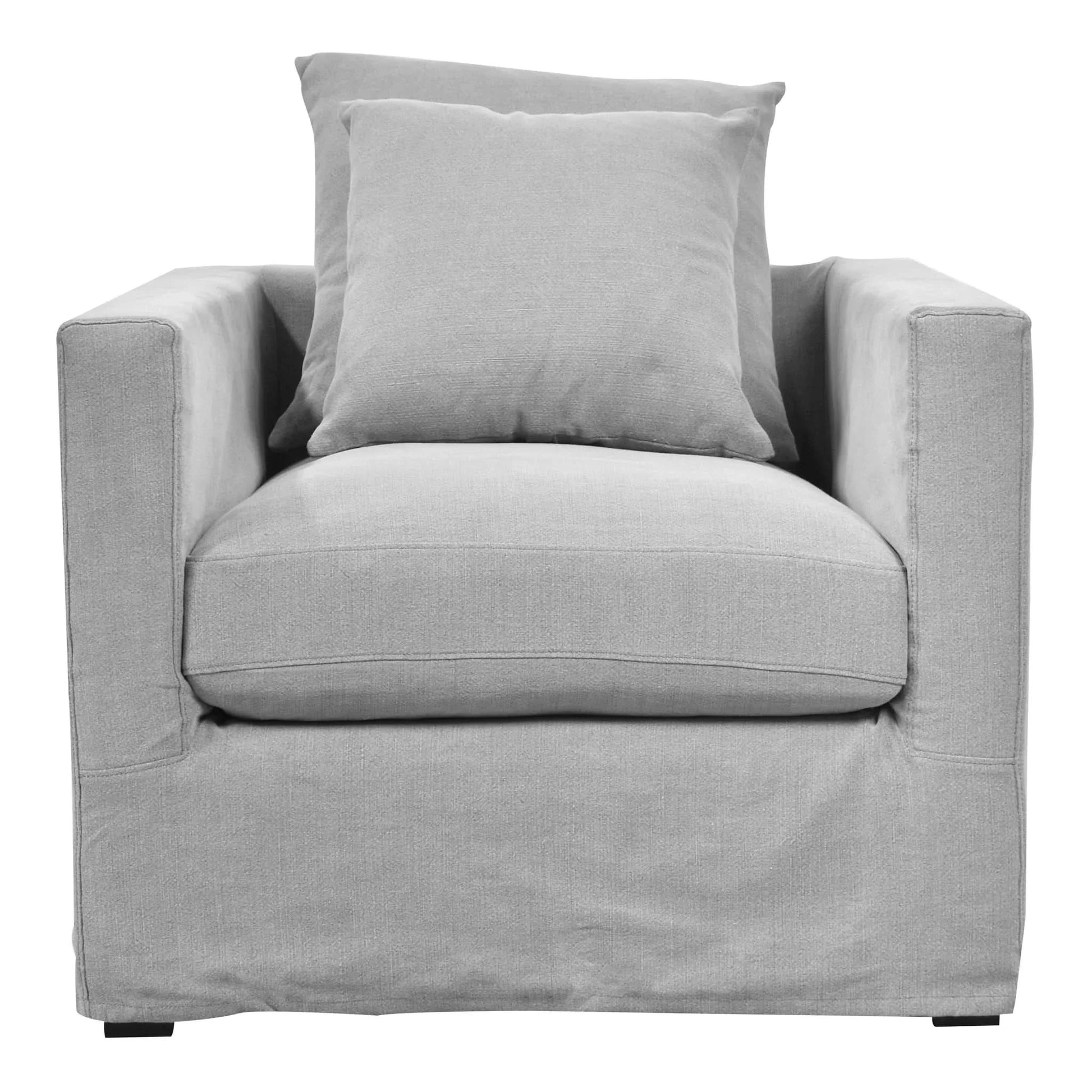 Chateau Slipcover Hamptons Style Armchair in Slate Grey - Chocolate Wood