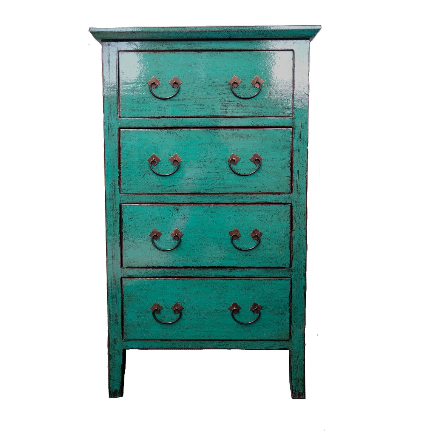 CHENGDU HCB010 CHINESE ANTIQUE RECYCLED PINE TIMBER TALLBOY CHEST OF 4 DRAWERS TEAL - MyChocolateWood