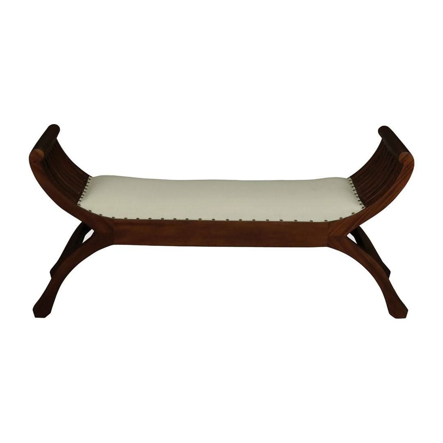 Chenglei Solid Mahogany Opium Style Leg 2-Seater Cushioned Bench in Mahogany - Chocolate Wood
