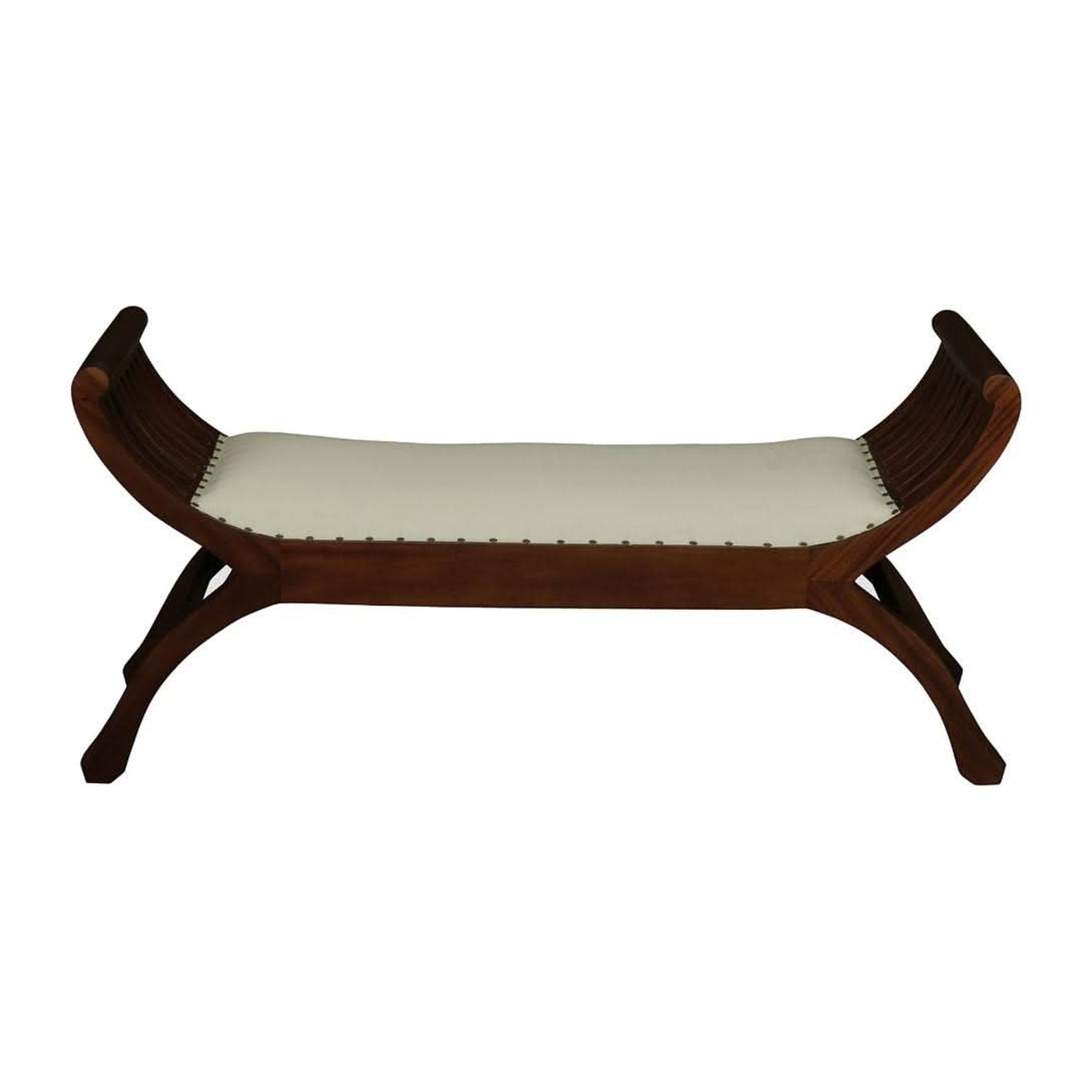 Chenglei Solid Mahogany Opium Style Leg 2-Seater Cushioned Bench in Mahogany - Chocolate Wood
