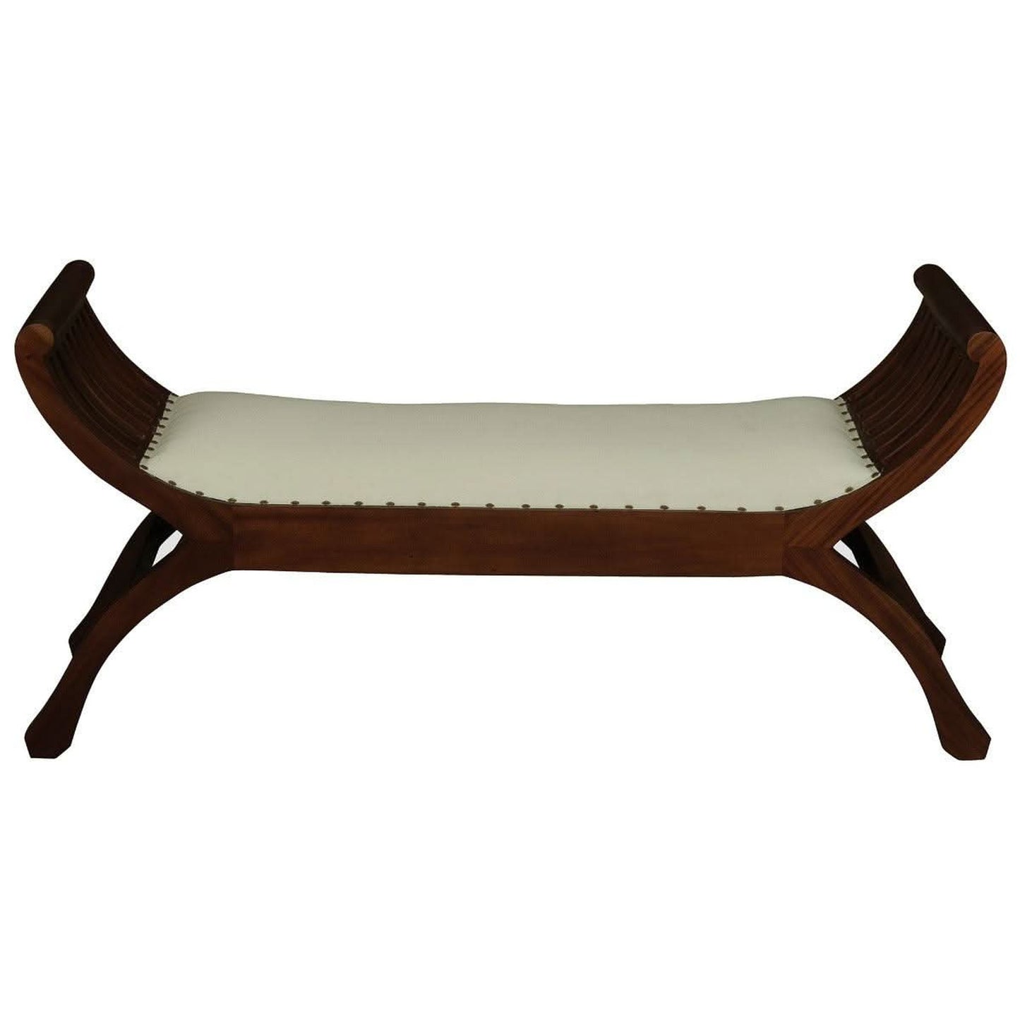 Chenglei Solid Mahogany Opium Style Leg 2-Seater Cushioned Bench in Mahogany - Chocolate Wood