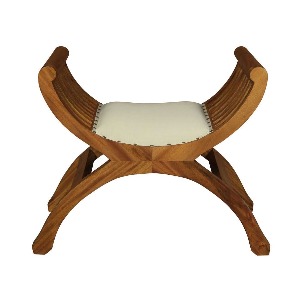 Chenglei Solid Mahogany Opium Style Leg Single Seater Cushioned Bench in Light Pecan - Chocolate Wood