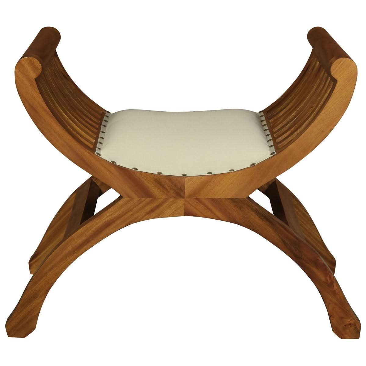Chenglei Solid Mahogany Opium Style Leg Single Seater Cushioned Bench in Light Pecan - Chocolate Wood