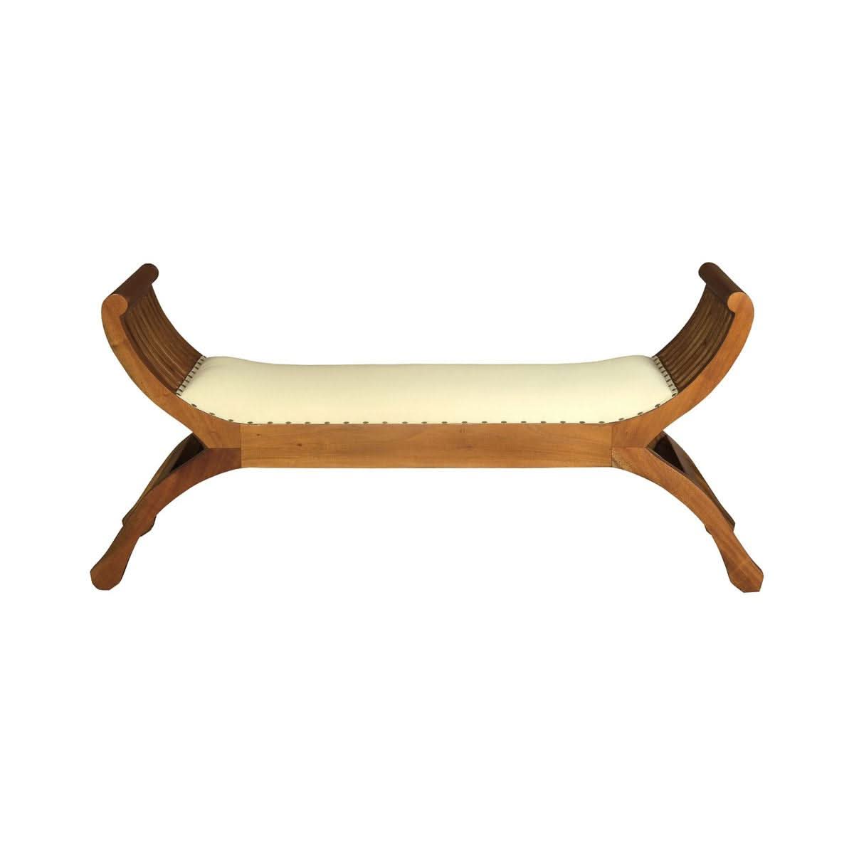 CHENGLEI SOLID MAHOGANY OPIUM STYLE LEG 2-SEATER CUSHIONED BENCH IN LIGHT PECAN - MyChocolateWood
