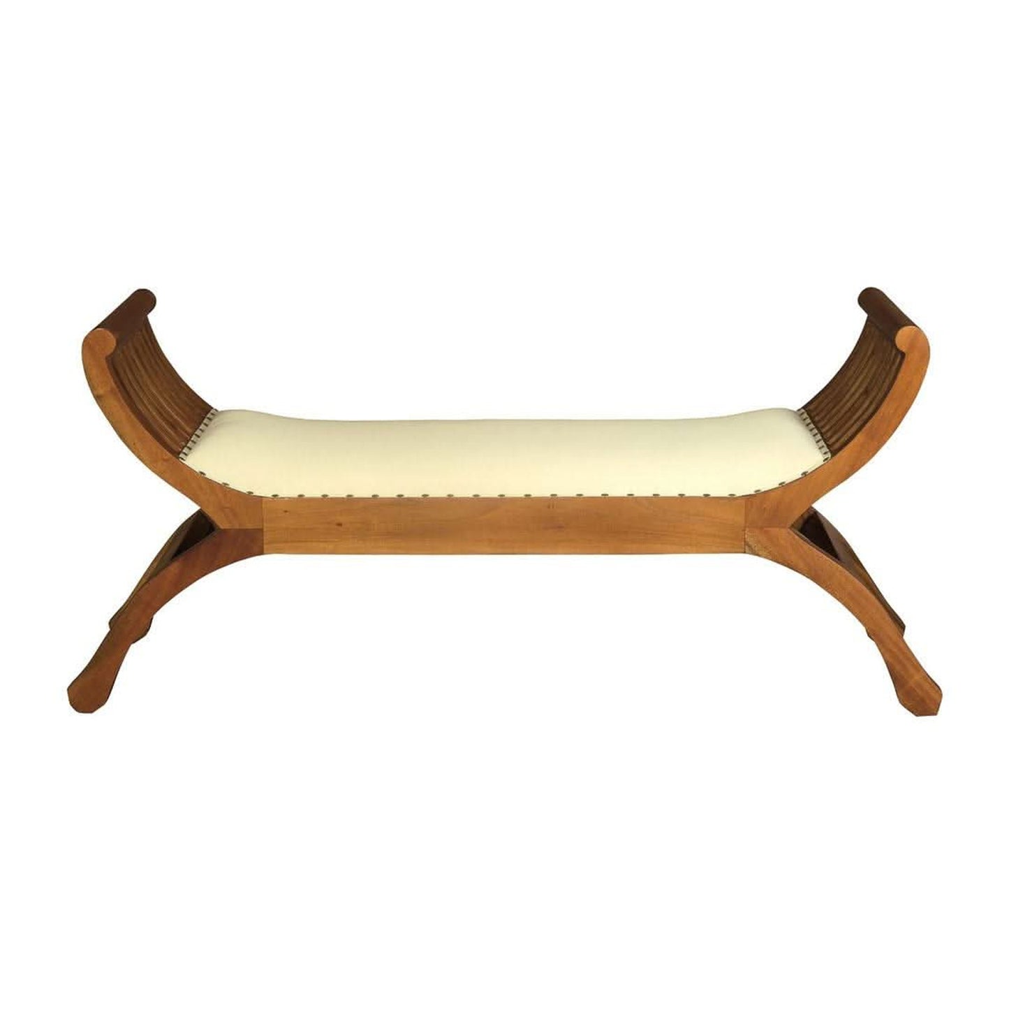 Chenglei Solid Mahogany Opium Style Leg 2-Seater Cushioned Bench in Light Pecan - Chocolate Wood