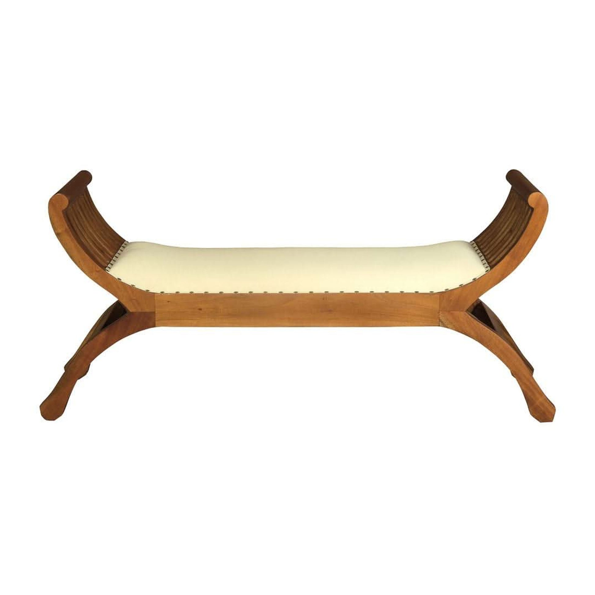 Chenglei Solid Mahogany Opium Style Leg 2-Seater Cushioned Bench in Light Pecan - Chocolate Wood