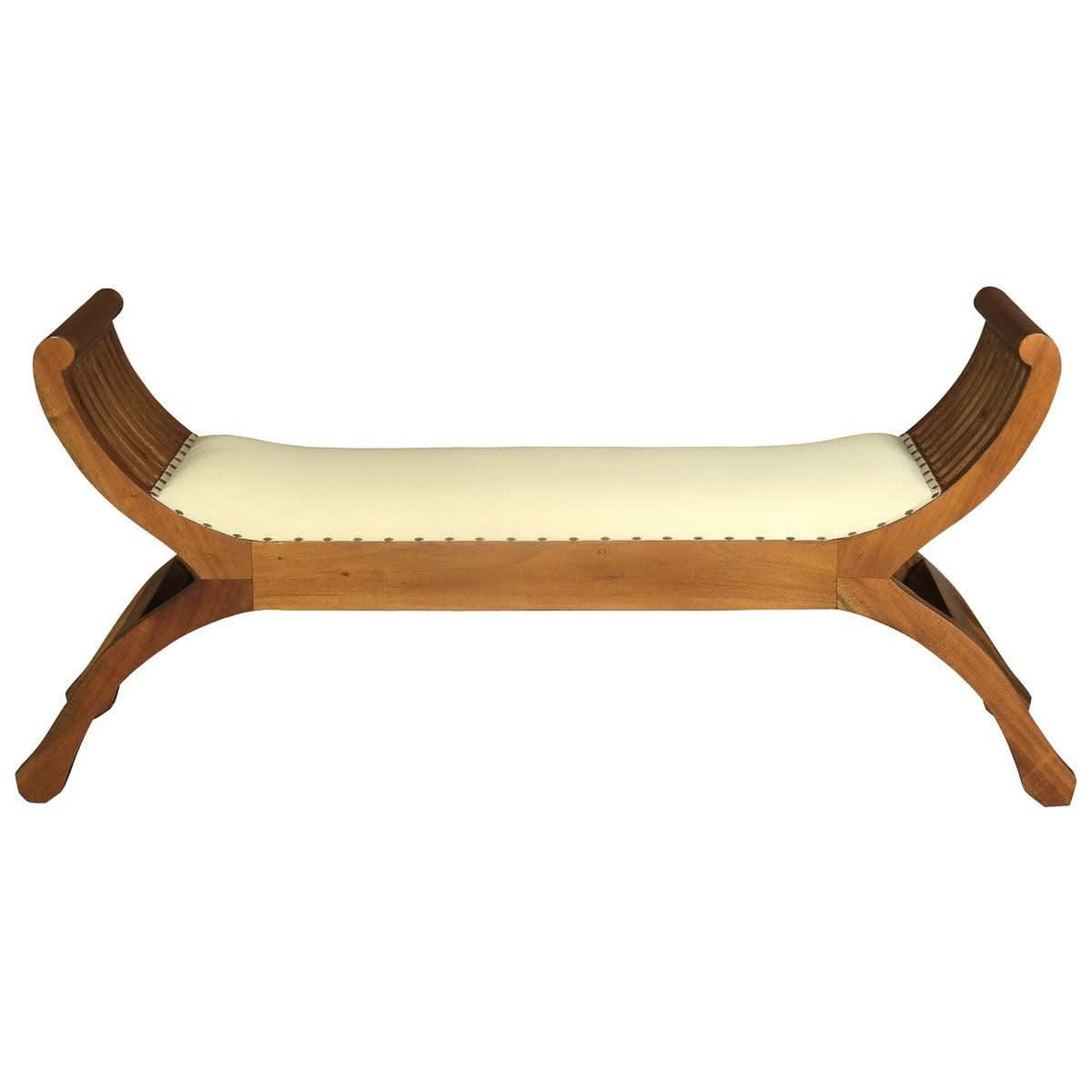 Chenglei Solid Mahogany Opium Style Leg 2-Seater Cushioned Bench in Light Pecan - Chocolate Wood