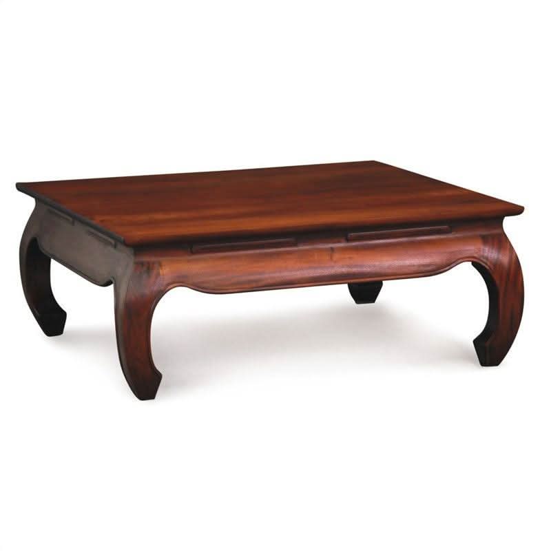 Chenglei Solid Mahogany Opium Style Leg Square Coffee Table in Mahogany, 90cm - Chocolate Wood