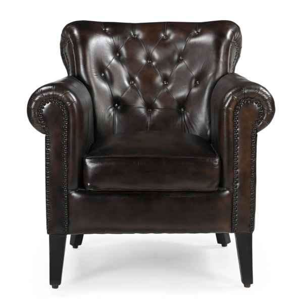 CHESTERFIELD CHOCOLATE LEATHER ARMCHAIR/WINGBACK CHAIR WITH STUDS - MyChocolateWood