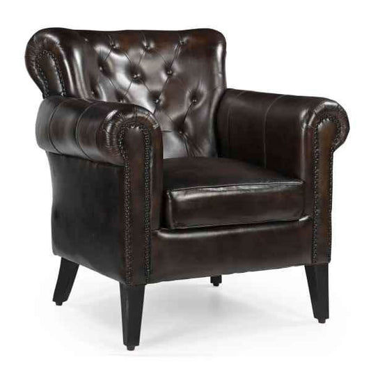 CHESTERFIELD CHOCOLATE LEATHER ARMCHAIR/WINGBACK CHAIR WITH STUDS - MyChocolateWood