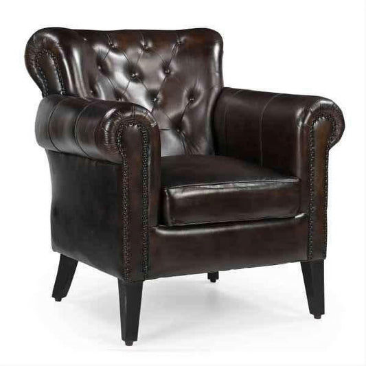 CHESTERFIELD CHOCOLATE LEATHER ARMCHAIR/WINGBACK CHAIR WITH STUDS