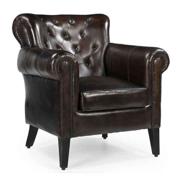 CHESTERFIELD CHOCOLATE LEATHER ARMCHAIR/WINGBACK CHAIR WITH STUDS - MyChocolateWood