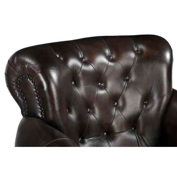 CHESTERFIELD CHOCOLATE LEATHER ARMCHAIR/WINGBACK CHAIR WITH STUDS - MyChocolateWood