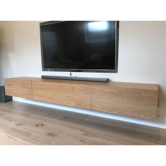 CLAUDE SOLID AMERICAN OAK TV/ENTERTAINMENT UNIT 2 DRAWERS & CENTER DROP DOWN - MyChocolateWood