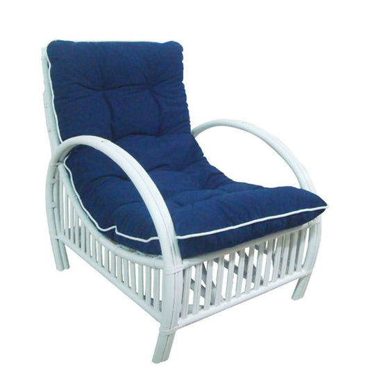 Clements Hamptons Style Real Rattan Lounge Chair in White - Chocolate Wood