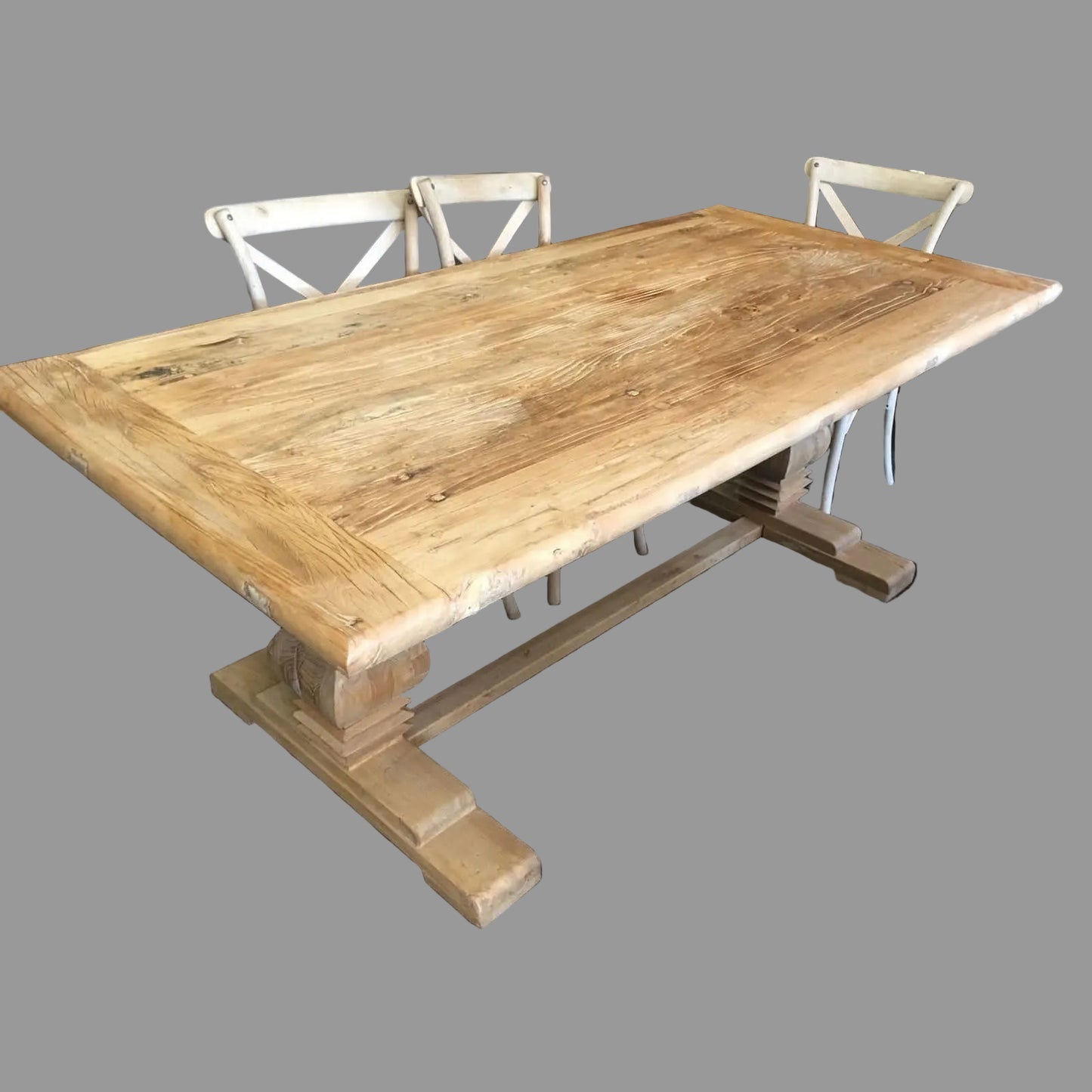CLIFTON RUSTIC RECYCLED ELM DINING TABLE HAMPTONS STYLE 200CM - NATURAL DRIFTWOOD - MyChocolateWood