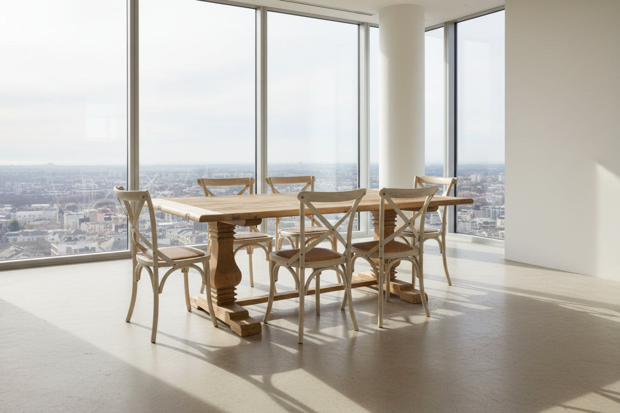 CLIFTON RUSTIC RECYCLED ELM DINING TABLE HAMPTONS STYLE 200CM - NATURAL DRIFTWOOD - MyChocolateWood