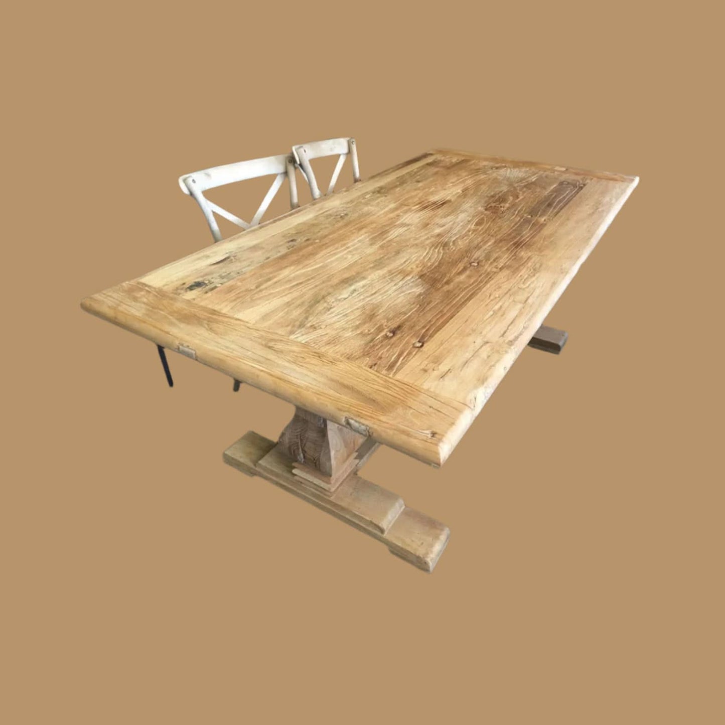 CLIFTON RUSTIC RECYCLED ELM DINING TABLE HAMPTONS STYLE 250CM - NATURAL DRIFTWOOD - MyChocolateWood
