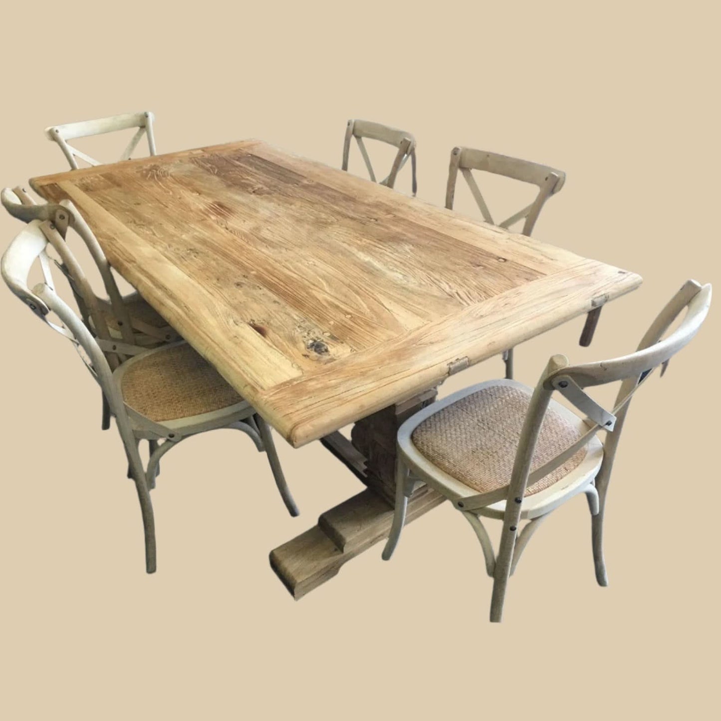CLIFTON RUSTIC RECYCLED ELM DINING TABLE HAMPTONS STYLE 250CM - NATURAL DRIFTWOOD - MyChocolateWood