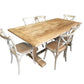 CLIFTON RUSTIC RECYCLED ELM DINING TABLE HAMPTONS STYLE 250CM - NATURAL DRIFTWOOD TOP/WHITE PEDESTAL - MyChocolateWood