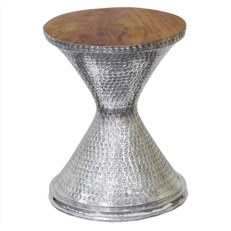 COPERNICUS ALUMINUM HOURGLASS SIDE TABLE/STOOL WITH TEAK TIMBER TOP - MyChocolateWood