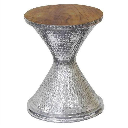 COPERNICUS ALUMINUM HOURGLASS SIDE TABLE/STOOL WITH TEAK TIMBER TOP - MyChocolateWood