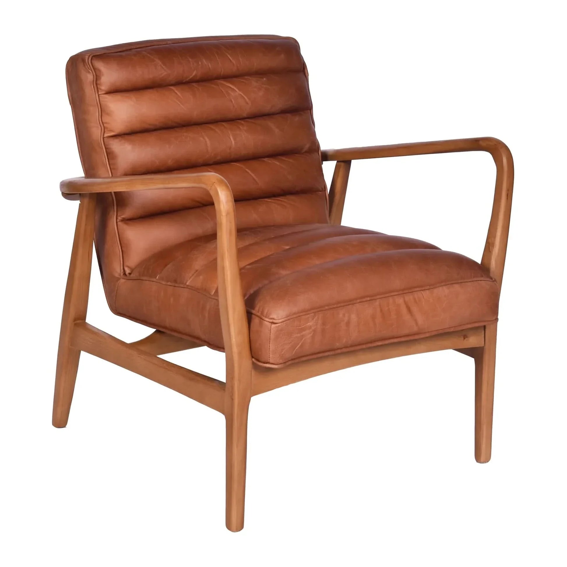 Anders Top Grain Leather Armchair in Toffee - Chocolate Wood
