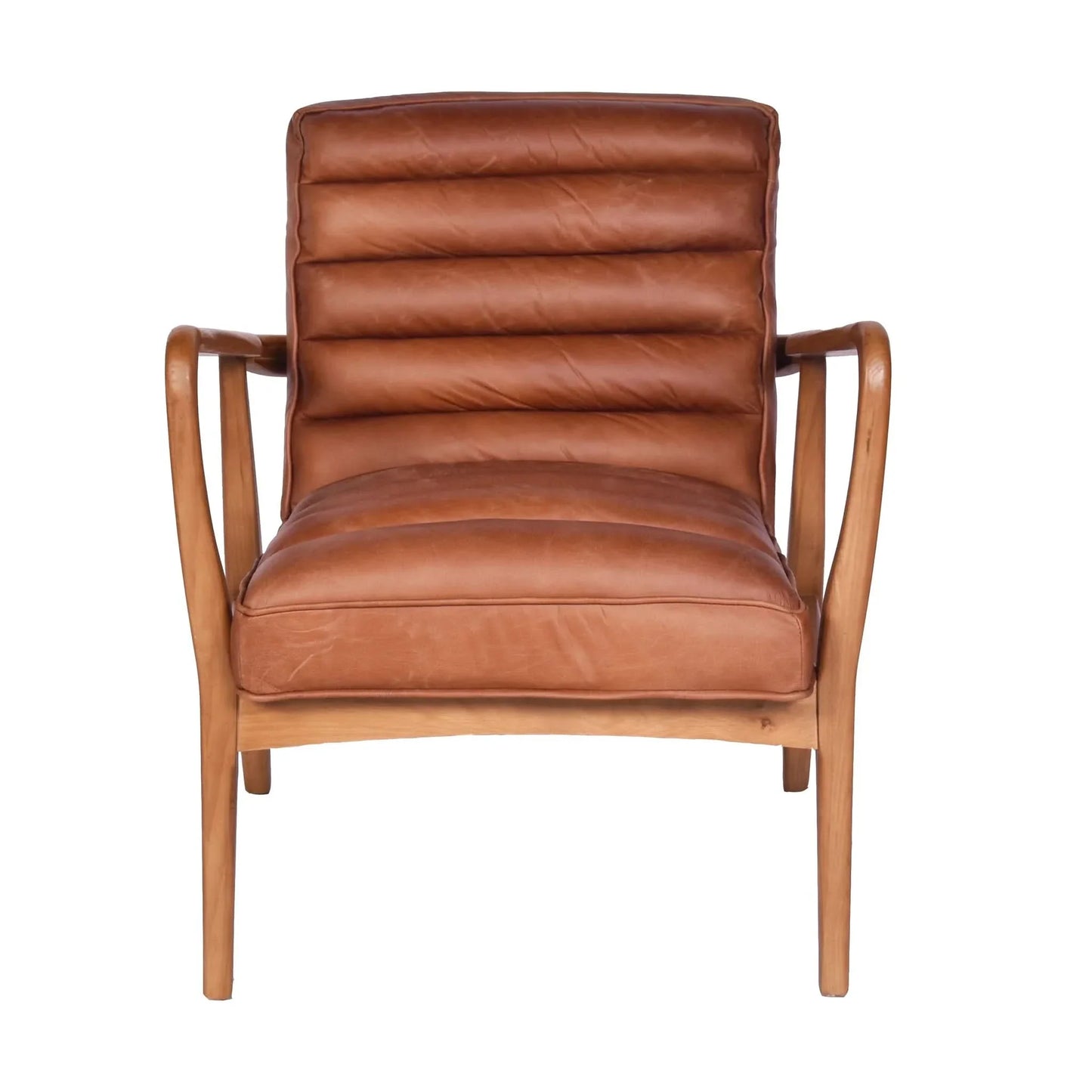 Anders Top Grain Leather Armchair in Toffee - Chocolate Wood