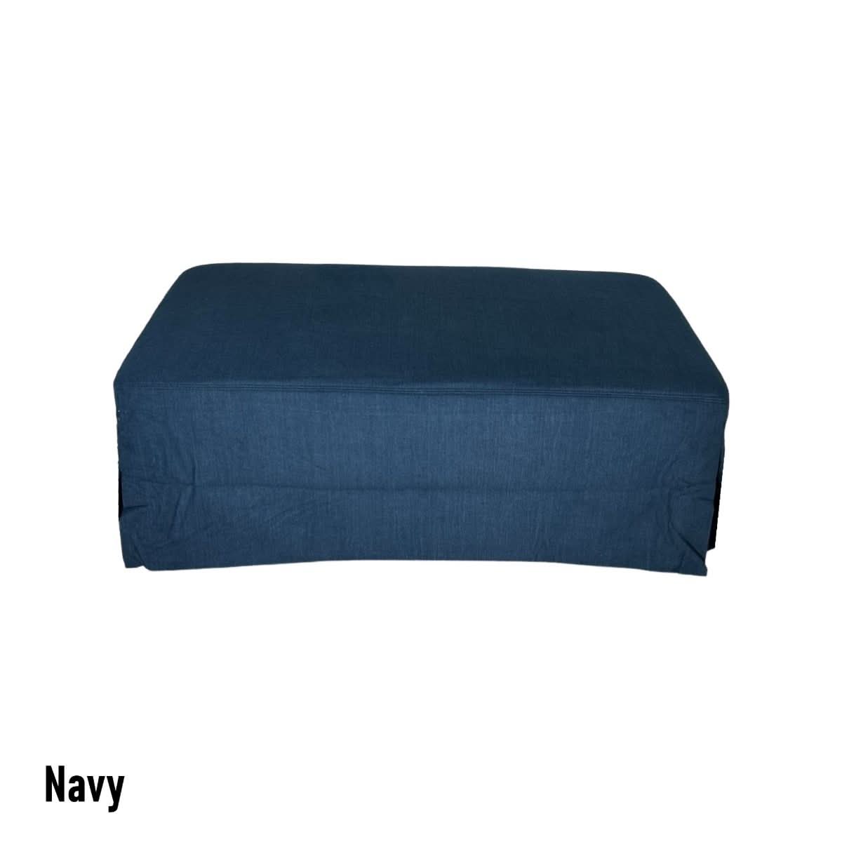 Cordelia Hampton Style Ottoman in Navy - Chocolate Wood