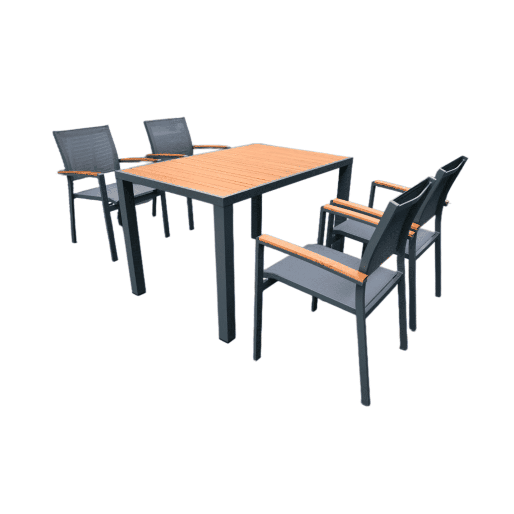 CREWE 5PCE ALUMINIUM/EUCALYPTUS DINING SETTING GREY/BLACK/NATURAL - MyChocolateWood