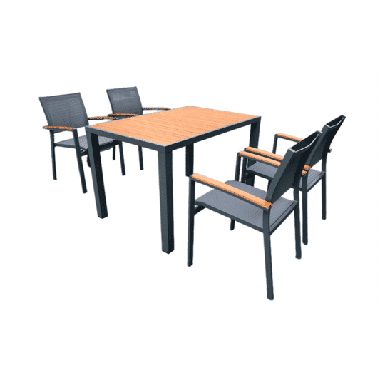 CREWE 5PCE ALUMINIUM/EUCALYPTUS DINING SETTING GREY/BLACK/NATURAL - MyChocolateWood