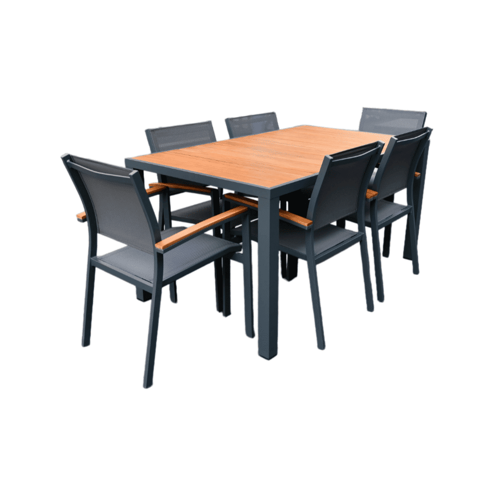 CREWE DINING TABLE IN ALUMINIUM/ECUALYPTUS 150CM - MyChocolateWood
