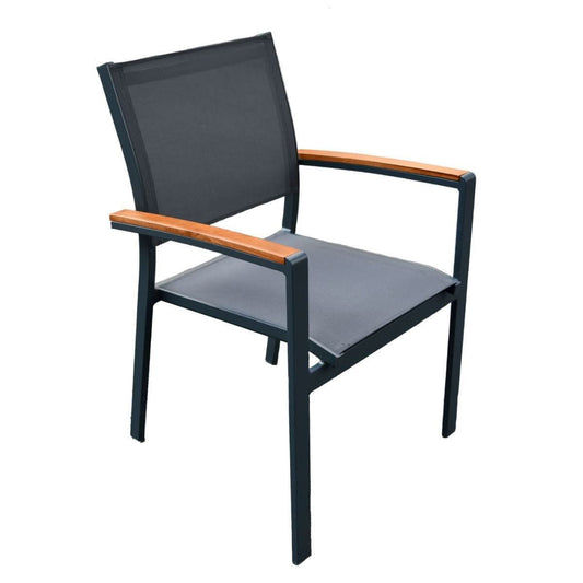CREWE OUTDOOR ALUMINIUM FRAME DINING CHAIR - CHARCOAL - MyChocolateWood